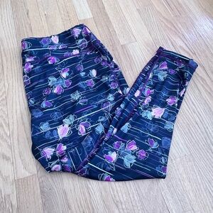 Women's Size 3X ZELOS Leggings with Pink and Purple Floral Design GUC